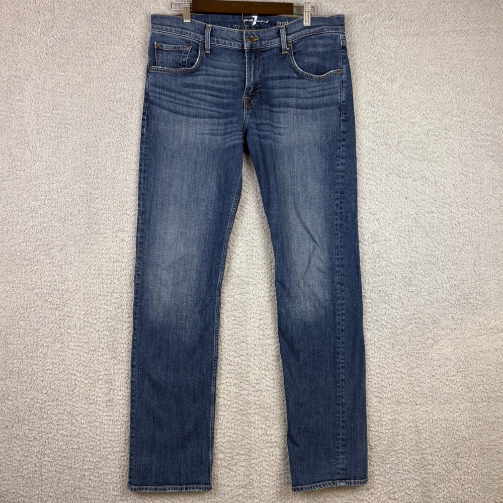 7 For All Mankind Jeans Men 33x34 Blue Austyn Relaxed Straight Leg Faded Stretch
